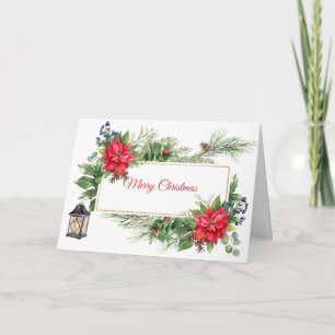 Frohe Weihnachten Wasserfarbe Poinsettie, Beeren Karte