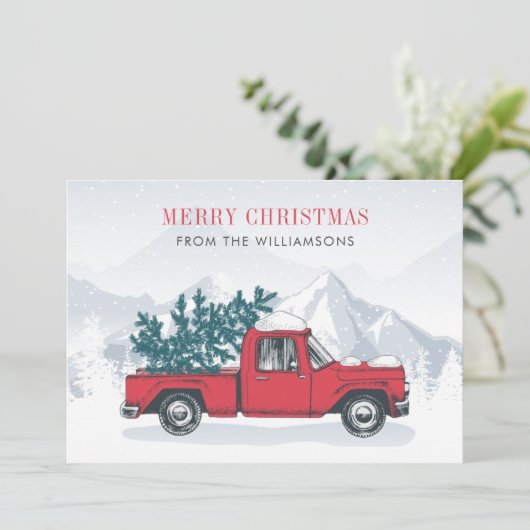 Frohe Weihnachten Wasserfarbe Red Truck (Stehend Vorderseite)