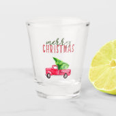Frohe Weihnachten Wasserfarbe Roter Lieferwagen Tr Schnapsglas (Vorderseite)