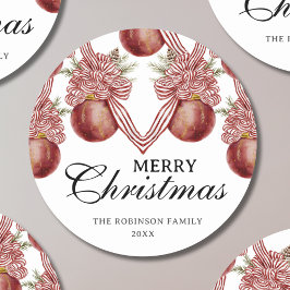 Frohe Weihnachten Wasserfarbe Roter Streifen Ornam Runder Aufkleber