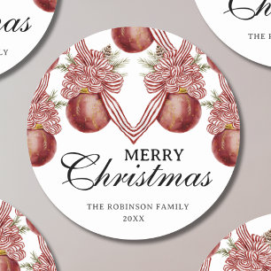 Frohe Weihnachten Wasserfarbe Roter Streifen Ornam Runder Aufkleber