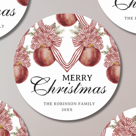 Frohe Weihnachten Wasserfarbe Roter Streifen Ornam Runder Aufkleber