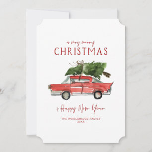 Frohe Weihnachten Wasserfarbe rotes Auto