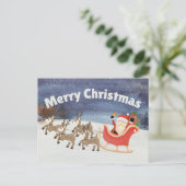 Frohe Weihnachten Wasserfarbe Santa Sleigh (Stehend Vorderseite)