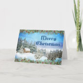 Frohe Weihnachten Wasserfarbe Schneekabine in Holz (Vorderseite)