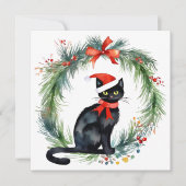 Frohe Weihnachten Wasserfarbe Schwarze Katze und W (Vorderseite)