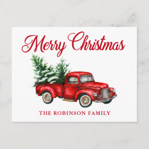 Frohe Weihnachten Wasserfarbe Vintage rote LKW Bäu Postkarte