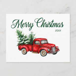 Frohe Weihnachten Wasserfarbe Vintage-Roter LKW Ja Postkarte