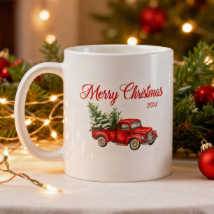 Frohe Weihnachten Wasserfarbe Vintage-Roter LKW Kaffeetasse