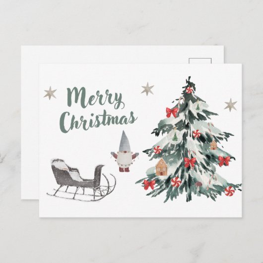 Frohe Weihnachten Wasserfarbe Weihnachtsbaum, Gnom (Vorne/Hinten)