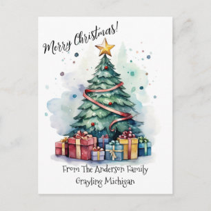 Frohe Weihnachten Wasserfarbe Weihnachtsbaum und G Postkarte