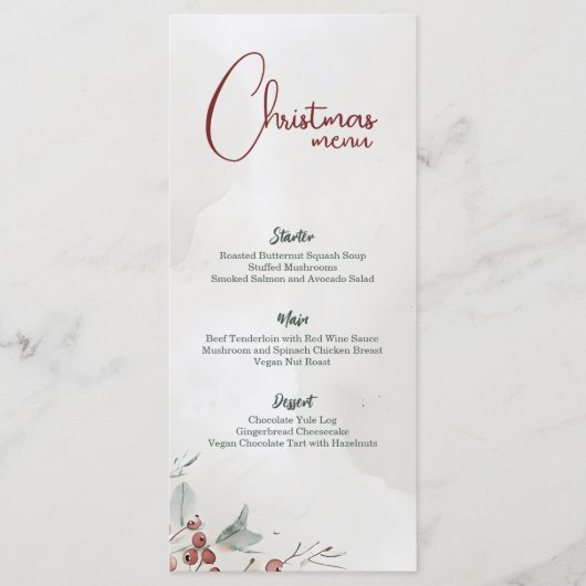 Frohe Weihnachten Wasserfarbe Winter Berry Non-Fot Menükarte (Vorderseite)