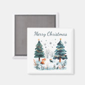 Frohe Weihnachten Wasserfarbe Winterwald Magnet (Vorderseite/Rückseite)