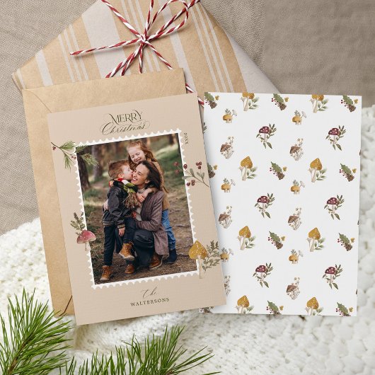 Frohe Weihnachten Wasserfarbe Woodsy Pilze Foto