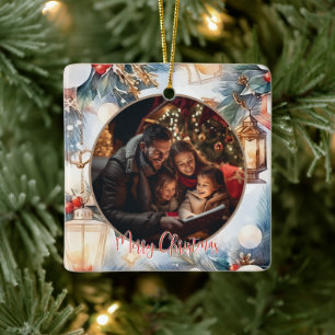 Frohe Weihnachten Wasserfarben Dekoratives Foto Keramikornament