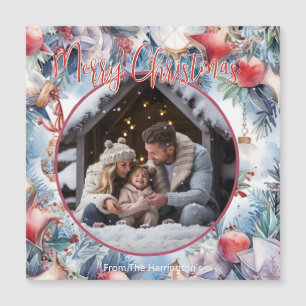 Frohe Weihnachten Wasserfarben Dekoratives Foto Magnetkarte
