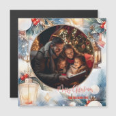 Frohe Weihnachten Wasserfarben Dekoratives Foto Magnetkarte (Vorne/Hinten)