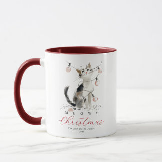 Frohe Weihnachten Wasserfarben-Katze-Lichter Benut Tasse