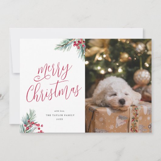 Frohe Weihnachten Wasserfarben Pine and Berries (Vorderseite)