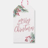 Frohe Weihnachten Wasserfarben Pine and Berries Geschenkanhänger (Vorderseite)