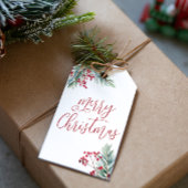 Frohe Weihnachten Wasserfarben Pine and Berries Geschenkanhänger