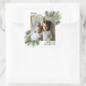 Frohe Weihnachten Wasserfarben Pine mit Foto Quadratischer Aufkleber (Tasche)
