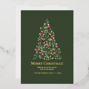 Frohe Weihnachten Wasserfarben Tree Family Gold Folien Feiertagskarte