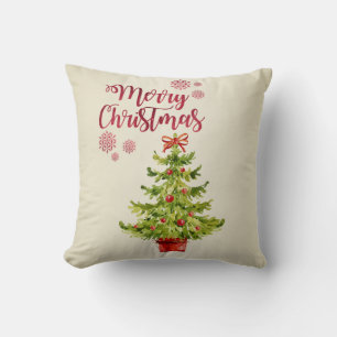 Frohe Weihnachten, Wasserfarben-Weihnachtsbaum Kissen
