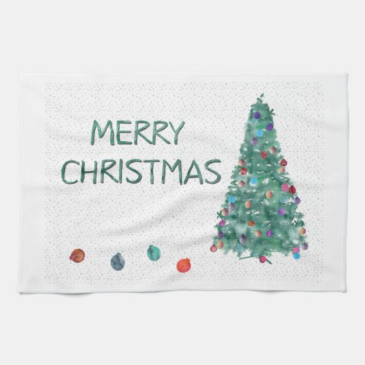 Frohe Weihnachten Wasserfarbenbaum Geschirrtuch (Horizontal)