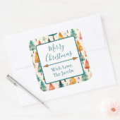 Frohe Weihnachten | Wasserfarbene Pine Trees Weihn Quadratischer Aufkleber (Umschlag)