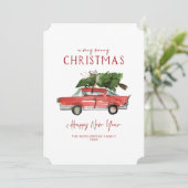 Frohe Weihnachten | Wasserfarbener Roter Wagen (Stehend Vorderseite)