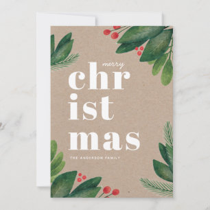 Frohe Weihnachten. Wasserfarbener Winter botanisch Feiertagskarte