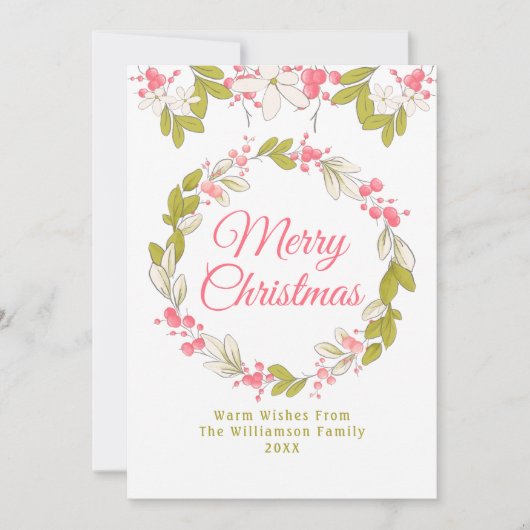 Frohe Weihnachten Wasserfarbenkrez und Berries Einladung (Vorderseite)