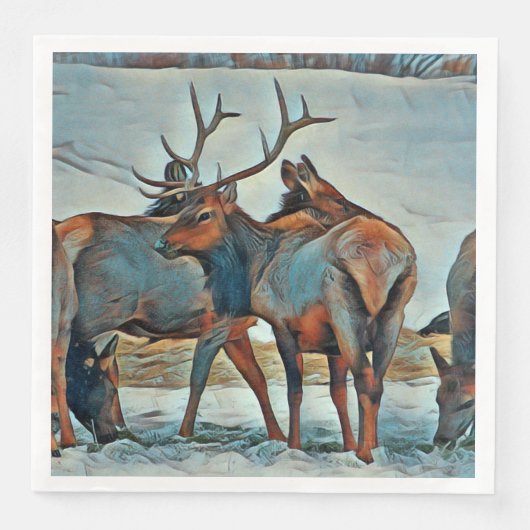 Frohe Weihnachten Watercolor Bull Elk Serviette (Vorderseite)