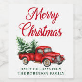 Frohe Weihnachten Watercolor Classic Red Truck Weinetikett (Einzelnes Label)
