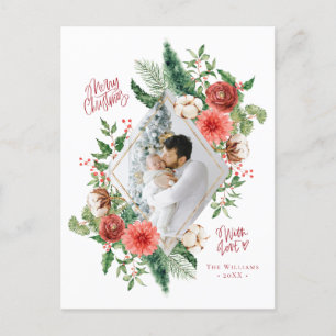 Frohe Weihnachten Watercolor Floral Foto Urlaubska Postkarte