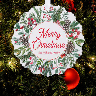Frohe Weihnachten Watercolor Grünzeug Kranz Ornament Karte