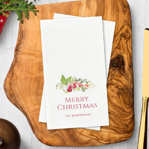 Frohe Weihnachten Watercolor Holly Berry Serviette