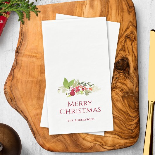 Frohe Weihnachten Watercolor Holly Berry Serviette