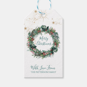 Frohe Weihnachten Watercolor Holly Berry Wreath Geschenkanhänger