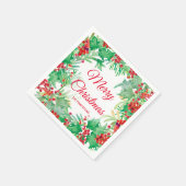Frohe Weihnachten Watercolor Holly Wreath Holiday Serviette (Ecke)