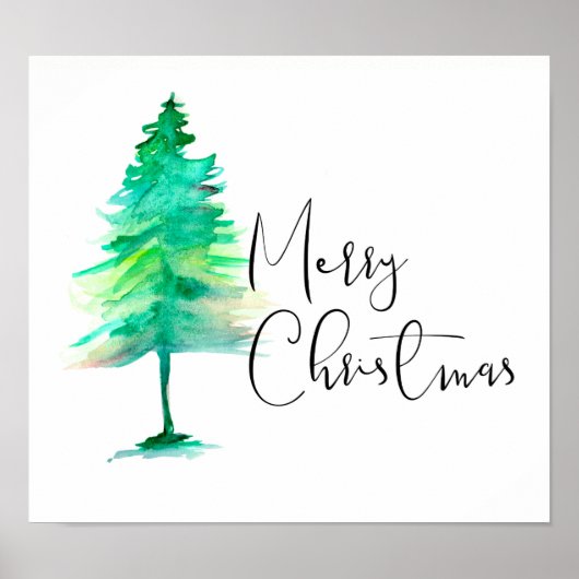 Frohe Weihnachten, Watercolor Pinetree, Script Poster (Vorne)