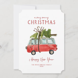 Frohe Weihnachten Watercolor Red Van