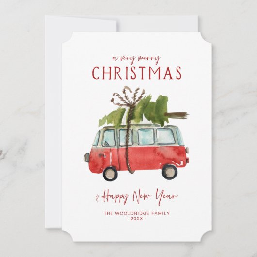 Frohe Weihnachten | Watercolor Red Van (Vorderseite)