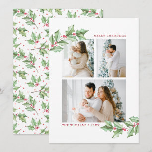 Frohe Weihnachten Watercolor-Stechpalme 3 Fotos Ur