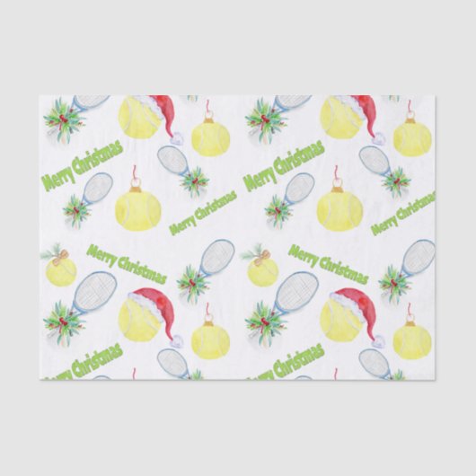 Frohe Weihnachten Watercolor Tennis Balls & Racket Seidenpapier (Vorderseite)