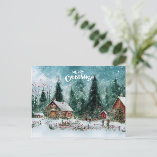 Frohe Weihnachten Watercolor Winter Village (Stehend Vorderseite)