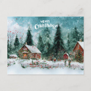 Frohe Weihnachten Watercolor Winterdorf