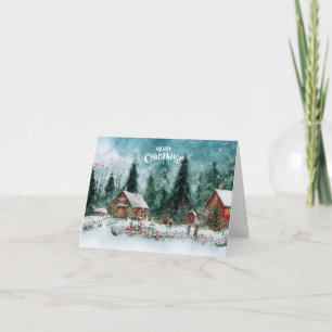 Frohe Weihnachten Watercolor Winterdorf Karte