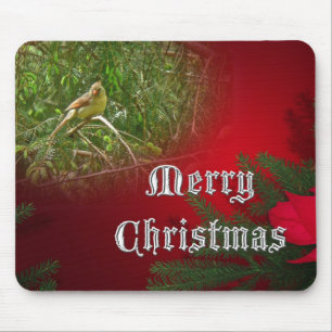 Frohe Weihnachten Weibliche Kardinal Songbird Mousepad